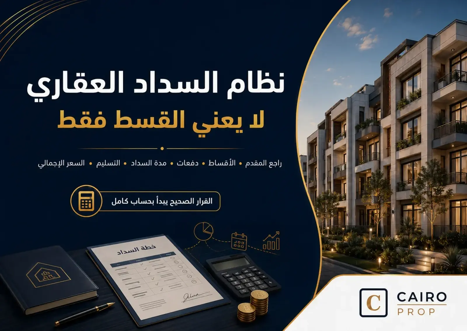 نظام السداد العقاري: كيف تقرأ المقدم والأقساط والدفعات؟ نظام السداد العقاري, مقدم شقة, أقساط عقار, دفعات سنوية, خطط السداد, Cairo Prop