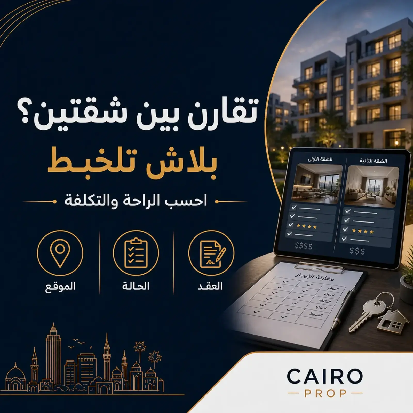 إزاي تقارن بين شقتين للإيجار من غير ما تتلخبط؟ مقارنة بين شقتين للإيجار